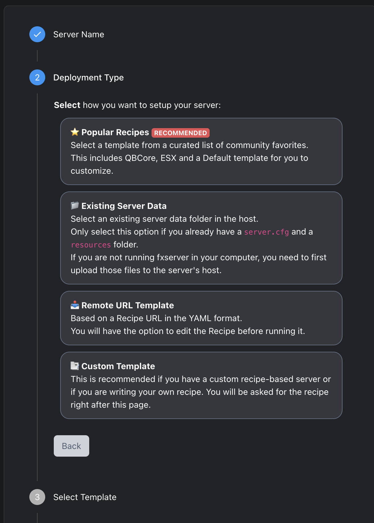 Setup Wizard – Deployment Type options