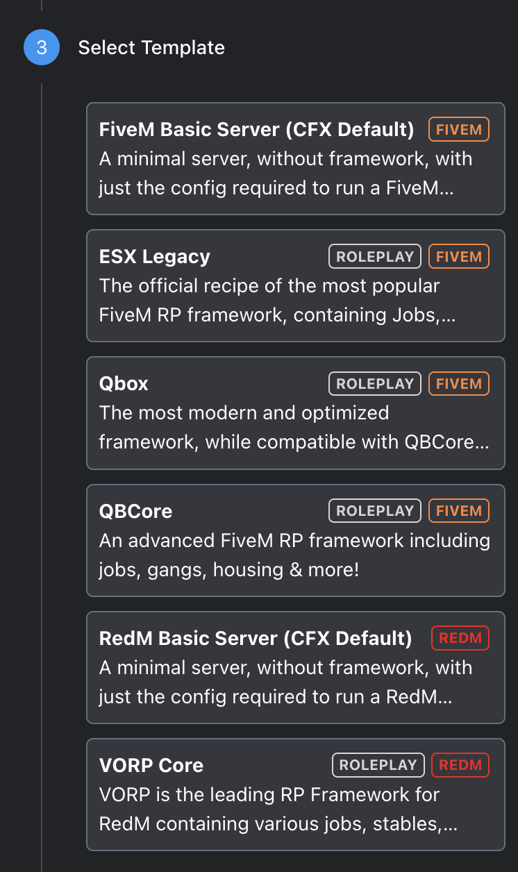 Select Template – ESX Legacy, Qbox, QBCore, FiveM Basic Server