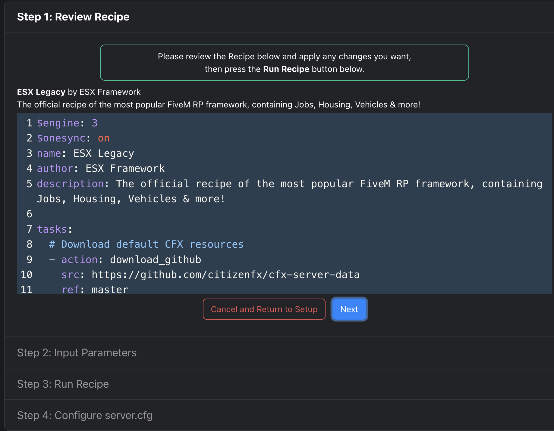 Recipe Deployer Step 1 – Review Recipe YAML (ESX Legacy)